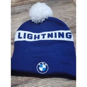 Tampa Bay Lightning Beanie BMW Promo Rare Colab Reversible Pom Hat Blue White